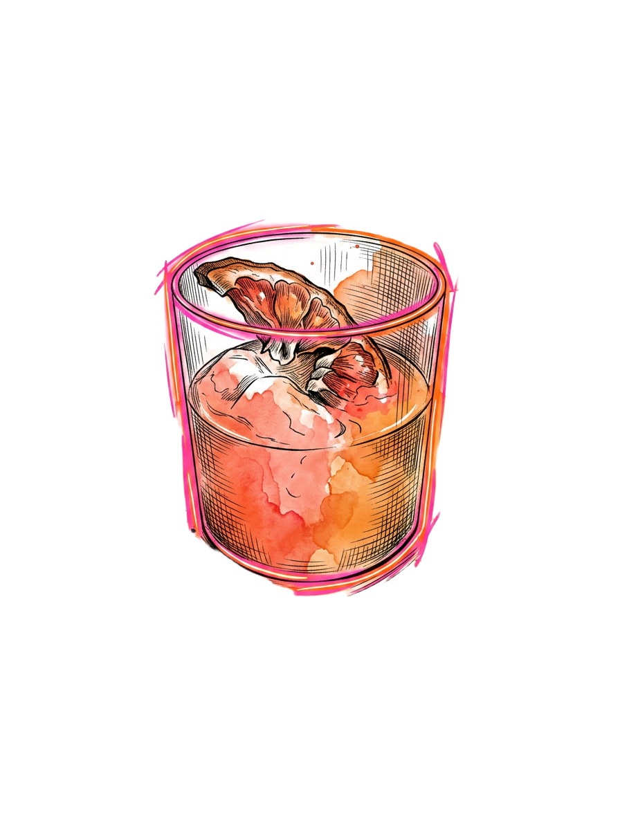 Aegeo — a pink grapefruit cocktail with a dried orange sail